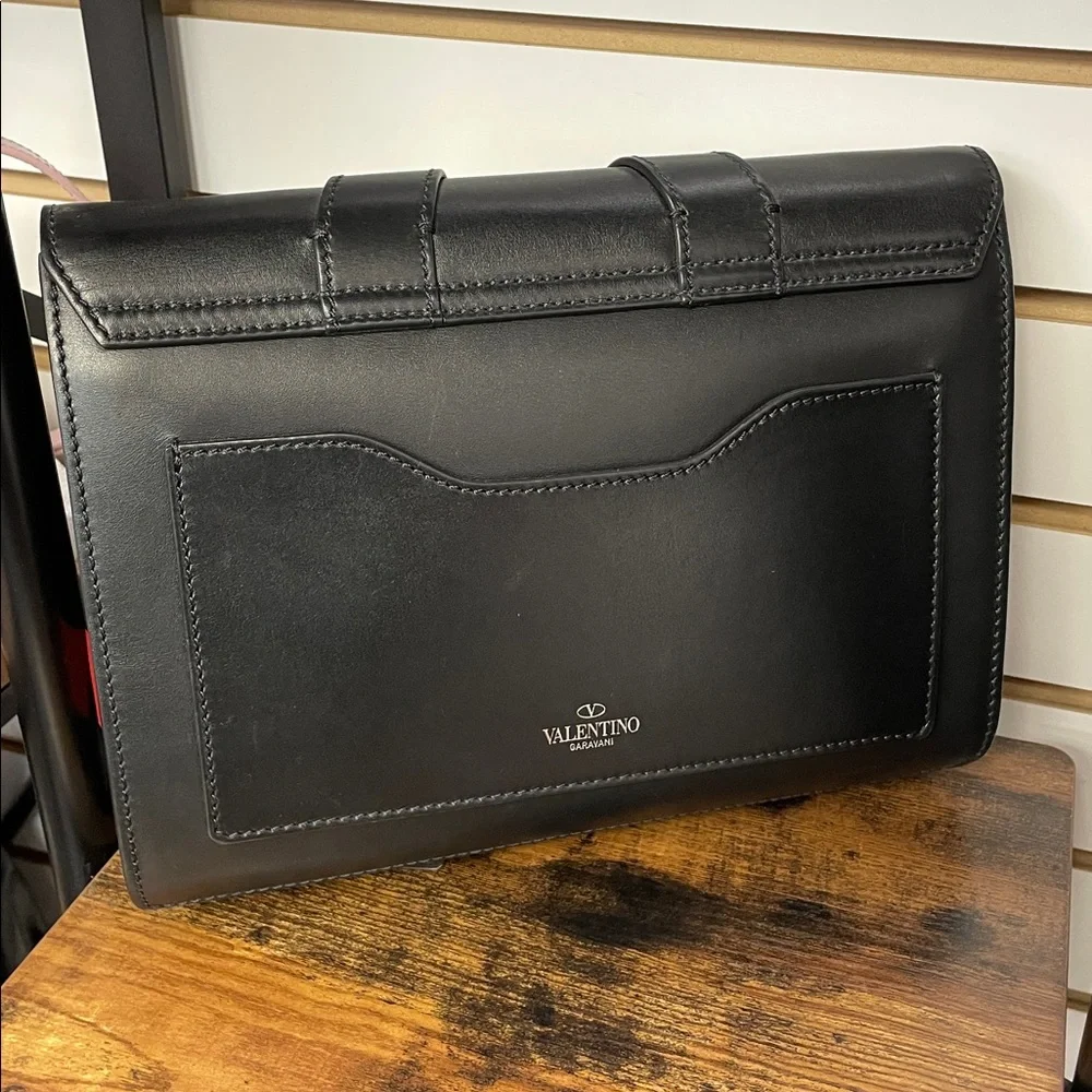 Valentino Black Leather Bag with Silver Accents